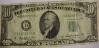 United States Ten Dolllars Federal Reserve Note D60625645b photo