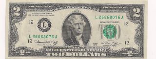 United States Two Dollars Federal Reserve Note L26668076a photo