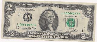 United States Two Dollars Federal Reserve Note L26668077a photo
