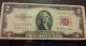 1953 $2 Red Seal Note And 2009 $2 Green Seal Note With Small Size Notes photo 2