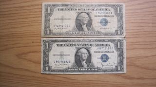 Series Of 1935f & 1935d One Dollar Silver Certificate (1ea) - Circulated photo