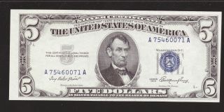 1953 - $5 Silver Certificate Uncirculated Off Center Usa photo