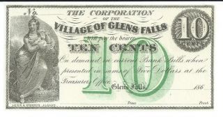 York Village Of Glens Falls 10 Cent With Green Overprint186x Ch Uncirculated photo