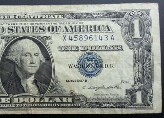 1957 B Silver Certificate Blue Label Seal One Dollar Bill photo