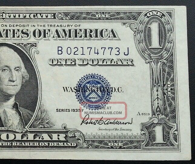 1935 F Silver Certificate Blue Seal One Dollar Bill Crisp