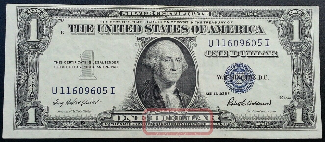 1935 F Silver Certificate Blue Seal One Dollar Bill Unc Crisp Off Center Error Small Size Notes photo
