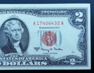 1963 A $2 Dollar Bill Red Seal Crisp Gem Unc photo