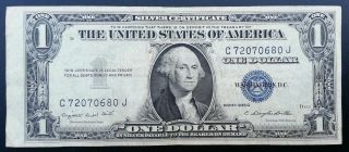 1935 G Silver Certificate Blue Seal One Dollar Bill Off Center Error photo