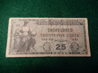Military Payment Certificate - - 25 Cents - - photo