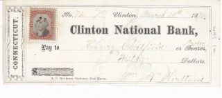 1873 Clinton National Bank,  Clinton,  Connecticut.  W/ Revenue Stamp photo