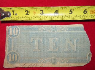 1864 Confederate State Of Richmond Ten Dollar $10 Treasury Note 63900 photo