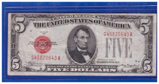 1928c 5 Dollar Bill Old Us Note Legal Tender Paper Money Currency Red Seal A - 23 photo
