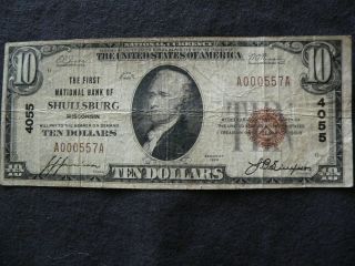 $10 Shullsburg Wisconsin 1929 4055 National Currency photo