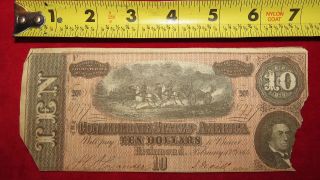 1864 Confederate State Of Richmond Ten Dollar $10 Treasury Note 81779 photo