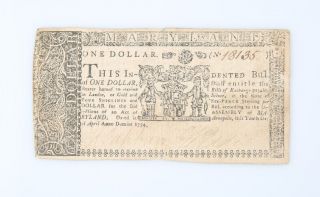 1774 Colonial Maryland One Dollar Note Fr Md - 66 $1 British Colony England photo
