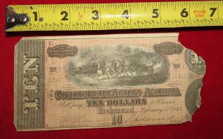 1864 Confederate State Of Richmond Ten Dollar $10 Treasury Note 4715 photo