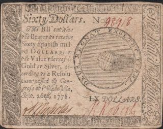 Us / Continental,  $60,  26.  9.  1778,  S 186,  Rare photo