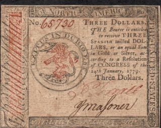 Us / Continental,  $3,  14.  1.  1779,  S 189,  Rare photo