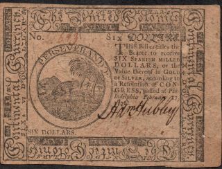 Us / Continental,  $6,  17.  2.  1776,  S 128,  Rare photo