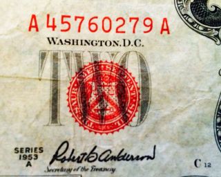 1953 A $2 Dollar Red Seal Legal Tender S/n A 45760279 A photo