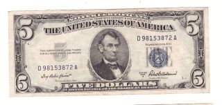 1953 - A 5$ Silver Certificate Ef/au photo