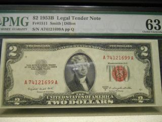Pmg $2 1953b Legal Tender Note Fr 1511 Smith Dillon 63 photo