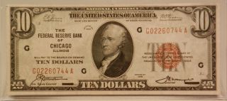 1929 $10 Ten Dollar National Currency Federal Reserve Note Chicago Brown Seal photo