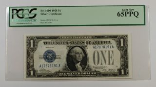 1928 $1 Dollar Silver Certificate Note Aa Block Pcgs Gem 65 Ppq Fr.  1600 Cu photo
