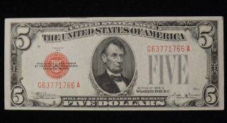 1928 D $5 Five Dollar United States Note Au+ photo