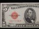 1928 D $5 Five Dollar United States Note Au+ Small Size Notes photo 2