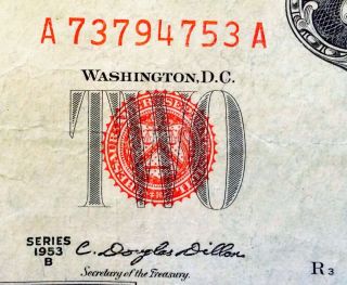 1953 B Two Dollar Red Seal Legal Tender S/n A 737947753 A photo