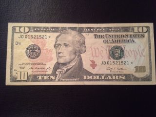 U.  S.  Ten Dollar Bill Star Note And Repeating Serial Number Series 2009 photo