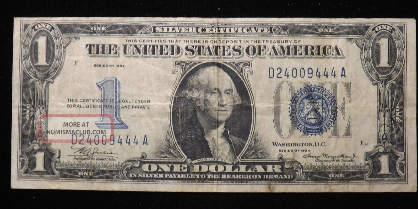 1934 Us $1 One Dollar Funny Back Silver Certificate Circulated Small Size Notes photo
