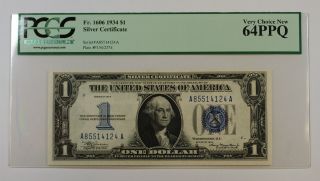 1934 $1 Dollar Silver Certificate Note Aa Block Pcgs 64 Ppq Fr.  1606 Cu photo