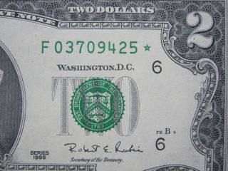 Star 1995 $2 Two Dollar Star Note Unc Old Us Paper Collectible Money Hot Cash photo