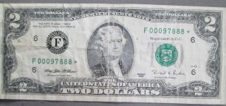 One Two Dollar $2 Frn (atlanta) Low Serial Number F00097888 Ave Circ photo