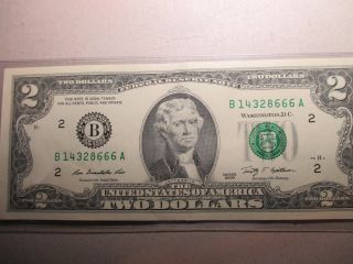 Two - $2 Dollar Bills / Repeaters 666 / Crisp,  Shape /devil Dollars photo