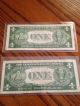 (2) - 1935 E Silver Certificate Blue Label Seal One Dollar Bill Small Size Notes photo 1