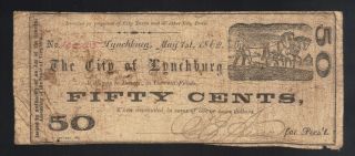 50¢ Old Lynchburg Va 1862 Confederate Obsolete Money Csa Paper Currency Dollar photo