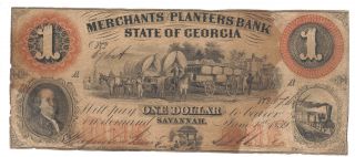 $1 Merchants Planters Bank Savannah Georgia Confederate Csa Money Slaves Dollar photo