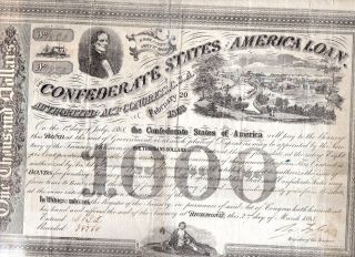 1863 Civil War Confederate Bond - 1000 Dollars Richmond photo