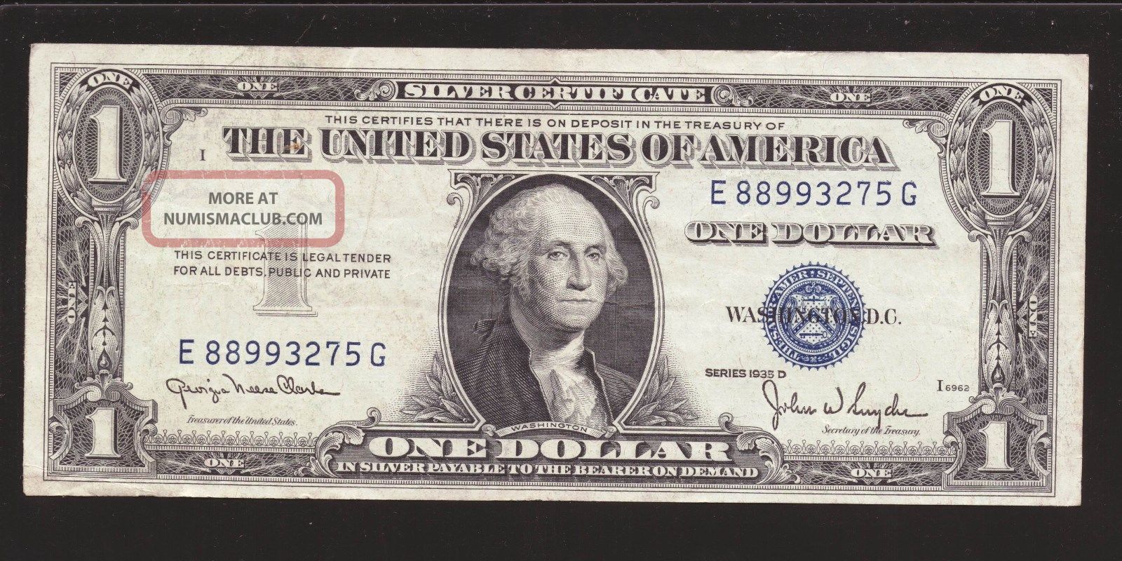 1935 - D $1 Silver Certificate Narrow Back U Grade It Usa1600 x 800