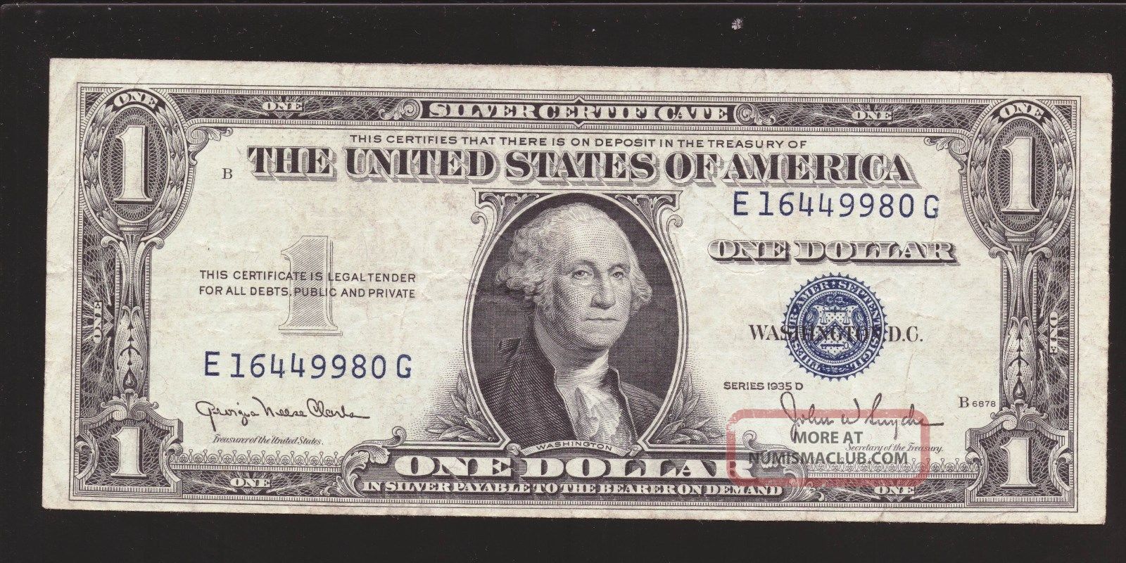 1935 D 1 Silver Certificate Wide Back U Grade It Usa