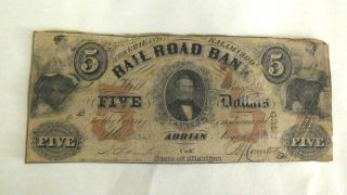 1853 $5 Railroad Bank Kalamazoo Michigan Note photo