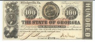State Of Georgia Milledgeville $100 1863 Signed Issued Red Overprint 11340 photo