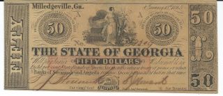 State Of Georgia Milledgeville $50 1865 Signed Issued Red Overprint 1309 photo