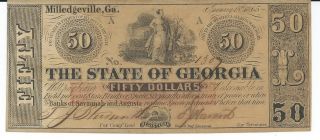 State Of Georgia Milledgeville $50 1865 Signed Issued Red Overprint 1307 photo