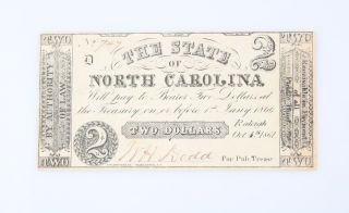 1861 Confederate Two Dollar Note Raleigh North Carolina $2 Rebel Civil War photo
