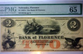 $2 1850 ' S The Bank Of Florence,  Nebraska,  Ne40g4a Pp A,  Pmg - 65 photo