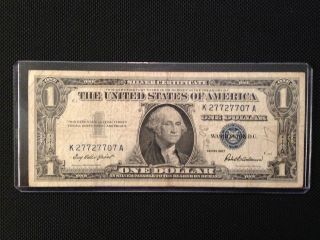Lacc 1957 $1 Blue Seal Silver Certificate With Total Of Five 7 ' S In Serial photo